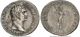 Domitian, as Augustus (AD 81-96). AR denarius (20mm, 3.57 gm, 6h). NGC AU 5/5 - 4/5, Fine Style. Rome, AD 86. IMP CAES DOMIT AVG-GERM P M TR P VII, la...
