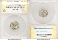 Domitian, as Augustus (AD 81-96). AR denarius (18mm, 7h). ANACS VF 30. Rome, AD 92-93. IMP CAES DOMIT AVG-GERM P M TR P XII, laureate head of Domitian...