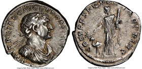 Trajan (AD 98-117). AR denarius (19mm, 7h). NGC XF. Rome, AD 103-111. IMP TRAIANO AVG GER DAC P M TR P, laureate, draped bust right, seen from the fro...