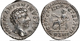 Marcus Aurelius, as Augustus (AD 161-180). AR denarius (17mm, 11h). NGC XF. Rome, AD 162-163. IMP M ANTONINVS AVG, bare headed Marcus Aurelius right /...