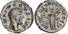 Lucius Verus (AD 161-169). AR denarius (18mm, 3.10 gm, 5h). NGC Choice AU 5/5 - 3/5, brushed. Rome, December AD 161-December AD 162. IMP L AVREL VERVS...