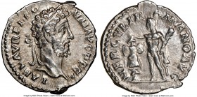 Commodus (AD 177-192). AR denarius (18mm, 6h). NGC XF. Rome, AD 191. L AEL AVREL CO-MM AVG P FEL, laureate head of Commodus left, aegis on right shoul...