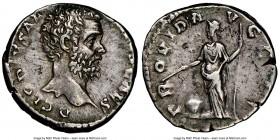 Clodius Albinus (AD 195-197). AR denarius (18mm, 3.55 gm, 11h). NGC XF 4/5 - 4/5. Rome, AD 193. D CLODIVS ALBINVS CAES, bareheaded Clodius Albinus rig...