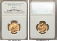 Victoria gold Sovereign 1899-S MS63 NGC, Sydney mint, KM13, S-3877. Allover apricot patination.

HID09801242017

© 2020 Heritage Auctions | All Ri...