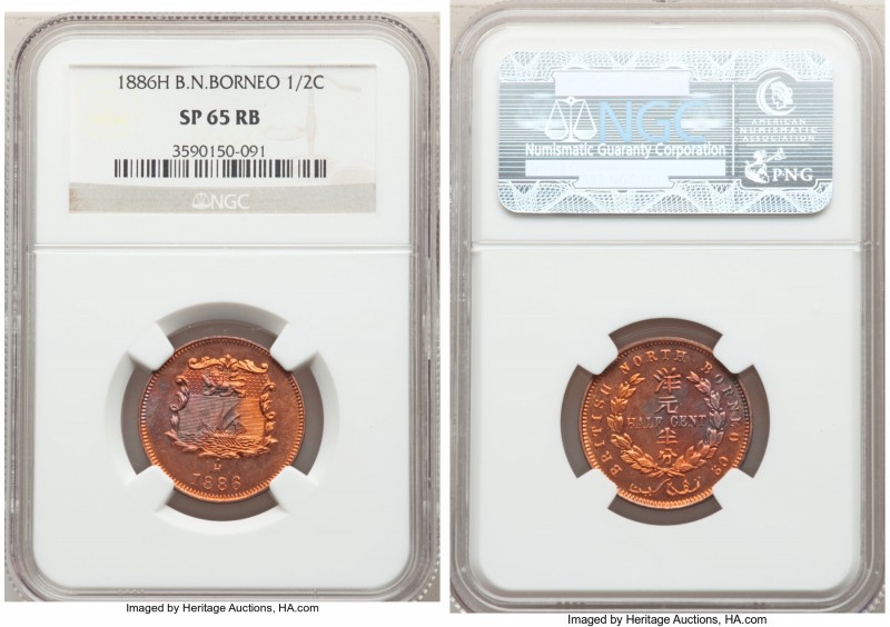 British Protectorate Specimen 1/2 Cent 1886-H SP65 Red and Brown NGC, Heaton min...