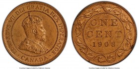 Edward VII Specimen Cent 1908 SP63 Red and Brown PCGS, Ottawa mint, KM8. Struck to celebrate the opening of the Ottawa mint, this superb example displ...