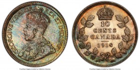 George V 10 Cents 1918 MS65 PCGS, Ottawa mint, KM23. A most attractive gem boasting prominent cerulean toning and flashy surfaces.

HID09801242017
...