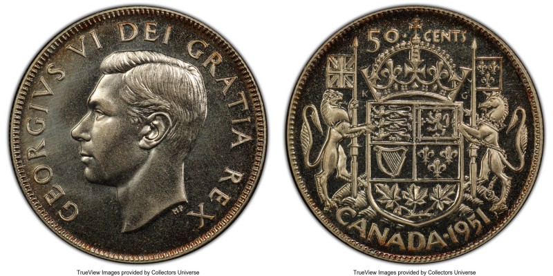 George VI Prooflike 50 Cents 1951 PL66 PCGS, Royal Canadian mint, KM45. Russet t...