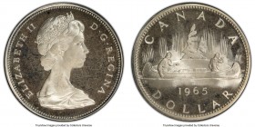 Elizabeth II Prooflike Dollar 1965 PL65 Deep Cameo PCGS, KM64.1. Type 3 large beads, blunt 5 variety. Highly reflective fields highlight softly froste...