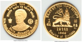 Haile Selassie I gold Proof "Emperor's Birth and Reign" 10 Dollars 1966-NI, KM38. 19.9mm. 4.10gm. Haile Selassie I commemorative iIssued for the 75th ...