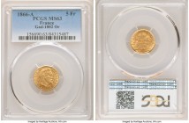 Napoleon III gold 5 Francs 1866-A MS63 PCGS, Paris mint, KM803.1, Gad-1002. 

HID09801242017

© 2020 Heritage Auctions | All Rights Reserved