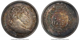 George III "Small Bust" 1/2 Crown 1817 AU58 PCGS, KM672, S-3788. The popular "bull head" type with charcoal gray patination relinquishing to scattered...