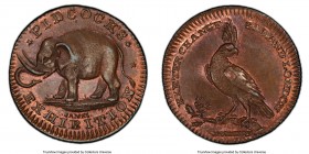 Middlesex. Pidcock's copper Farthing Token ND (c.1790) MS64 Brown PCGS, D&H-1067a. * PIDCOCK'S * * EXHIBITION Elephant standing left, signed JAMES bel...