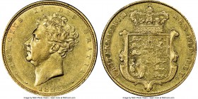 George IV gold Sovereign 1825 AU Details (Edge Damage) NGC, KM696, S-3801. First year of type. Bare head (bust) type. Lustrous, with only very light e...