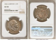 William IV 1/2 Crown 1836 AU58 NGC, KM714.2. Rose tinted gray centers with red and teal peripheral shades of toning. 

HID09801242017

© 2020 Heri...