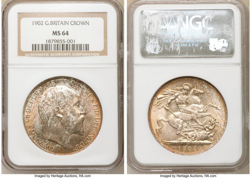 Edward VII Crown 1902 MS64 NGC, KM803, S-3978. This near gem specimen, cloaked i...