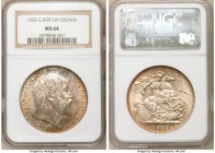 Edward VII Crown 1902 MS64 NGC, KM803, S-3978. This near gem specimen, cloaked in russet, champagne, and peach tones covering scant marks in the field...