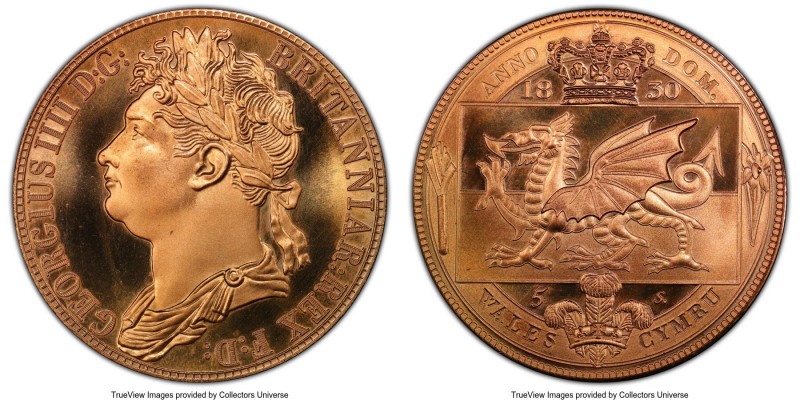 George IV brass INA Retro Fantasy Issue "Wales" Crown 1830-Dated MS67 PCGS, cf. ...