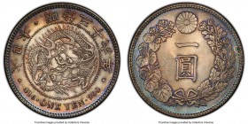 Meiji Yen Year 36 (1903) UNC Details (Cleaned) PCGS, KM-YA25.3, JNDA 01-10A. Ash-gray with olive tint fanning out to peripheries of cobalt and red-gol...