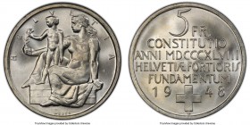 Confederation 5 Francs 1948-B MS66 PCGS, Bern mint, KM48. Issued for the Swiss Constitution Centennial. 

HID09801242017

© 2020 Heritage Auctions...