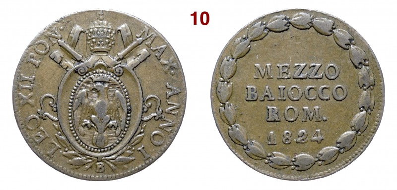 BOLOGNA LEONE XII (1823-1829) Mezzo Baiocco 1824 I Gig. 11 Cu • Con cartellino M...