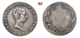 FIRENZE FERDINANDO III DI LORENA (1791-1801 e 1814-1824) Lira 1823 MIR 438/3 Ag g 3,88 BB+