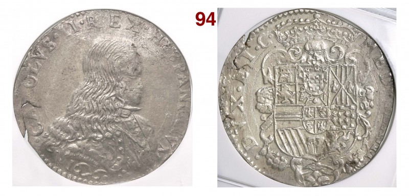 MILANO CARLO II DI SPAGNA (1665-1700) Filippo 1676 MIR 387/1 Ag • NGC UNC detail...