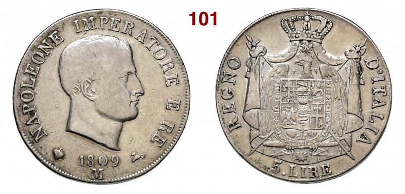MILANO NAPOLEONE I (1805-1814) 5 Lire 1809 g 25,00 • Bordo in rilievo MB