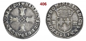 FRANCIA ENRICO IV (1589-1610) Quarto di Scudo 1605 Bayonne Ag MB