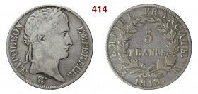 FRANCIA NAPOLEONE I (1804-1815) 5 Franchi 1813 Bordeaux Ag • Con cartellino Mario Raviola MB