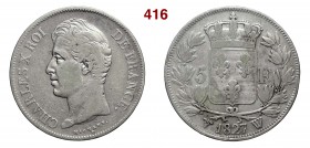 FRANCIA CARLO X (1824-1830) 5 Franchi 1827 Lille Ag MB