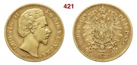 GERMANIA - Bayern LUDWIG II (1864-1886) 10 Mark 1872 D Fb. 3764 Au g 3,90 BB+
