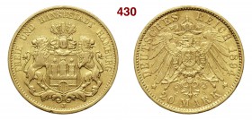 GERMANIA - Hamburg 20 Mark 1894 J Fb. 3777 Au g 7,95 BB