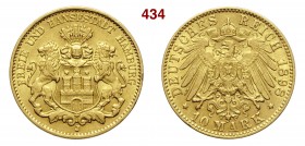 GERMANIA - Hamburg 10 Mark 1898 J Fb. 3781 Au g 3,95 • Lievissimo colpetto SPL