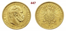 GERMANIA - Prussia WILHELM I (1861-1888) 20 Mark 1872 B Fb. 3814 Au g 7,94 • Al D/ graffi da pulitura; lievissimo colpetto q.SPL