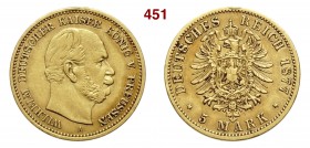 GERMANIA - Prussia WILHELM I (1861-1888) 5 Mark 1877 A Fb. 3827 Au g 1,96 buon BB