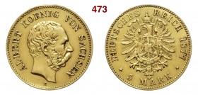 GERMANIA - Sachsen ALBERT (1873-1902) 5 Mark 1877 E Fb. 3845 Au g 1,88 • Leggermente tosata BB