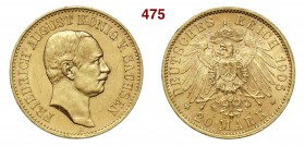 GERMANIA - Sachsen FRIEDERICH AUGUST III (1904-1918) 20 Mark 1905 E Fb. 3848 Au g 7,98 q.SPL/SPL