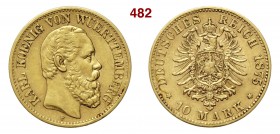 GERMANIA - Württemberg KARL (1864-1891) 10 Mark 1875 F Fb. 3873 Au g 3,95 BB/q.SPL