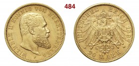GERMANIA - Württemberg WILHELM II (1891-1918) 20 Mark 1897 F Fb. 3876 Au g 7,89 • Bordo abilmente ripreso SPL