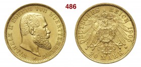 GERMANIA - Württemberg WILHELM II (1891-1918) 20 Mark 1905 F Fb. 3876 Au g 7,96 SPL