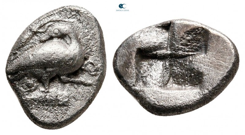 Macedon. Eion circa 480-470 BC. 
Diobol AR

12 mm, 1,09 g

Goose stepping r...