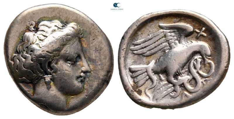 Euboea. Chalkis circa 338-308 BC. 
Drachm AR

17 mm, 3,73 g

Head of nymph ...