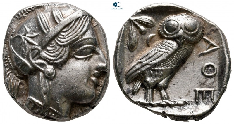 Attica. Athens circa 454-404 BC.
Tetradrachm AR

26 mm, 17,19 g

Head of At...