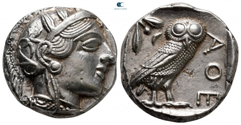 Attica. Athens circa 454-404 BC.
Tetradrachm AR

24 mm, 17,17 g

Head of At...