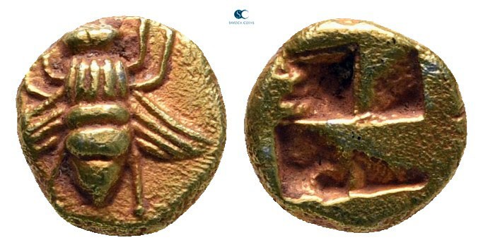 Ionia. Ephesos circa 550-500 BC. 
1/24 Stater EL

7 mm, 0,50 g

Bee / Quadr...