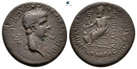 Phrygia. Akmoneia. Nero AD 54-68. Struck under the archon Lucius Servenius Capito, with his wife Iulia Severa. Hemiassarion Æ