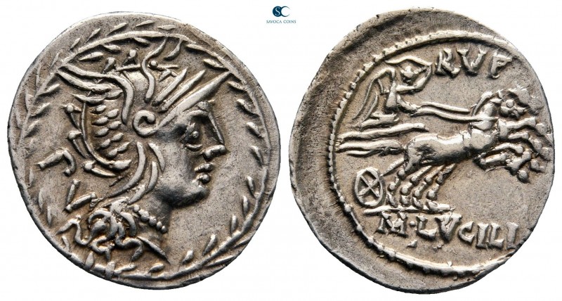 M. Lucilius Rufus 101 BC. Rome
Denarius AR

22 mm, 3,79 g

Helmeted head of...