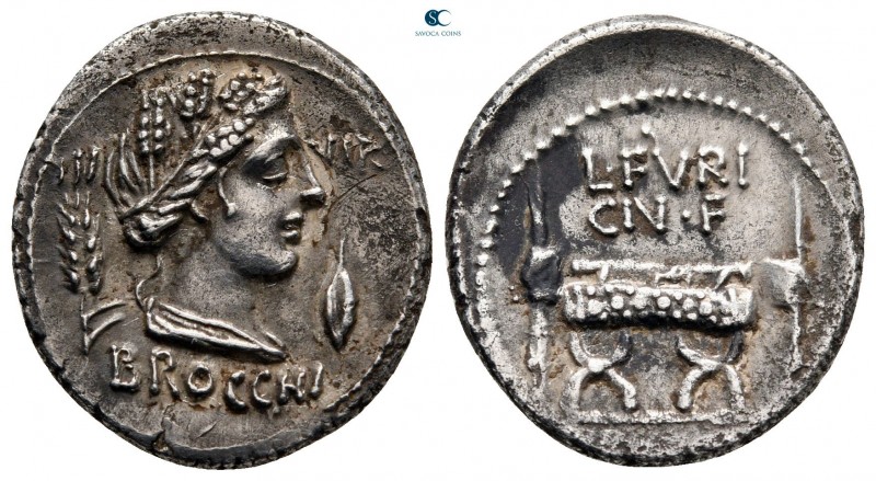 L. Furius Cn. f. Brocchus 63 BC. Rome
Denarius AR

21 mm, 3,83 g

Wreathed ...