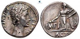 Augustus 27 BC-AD 14. Lugdunum (Lyon). Denarius AR